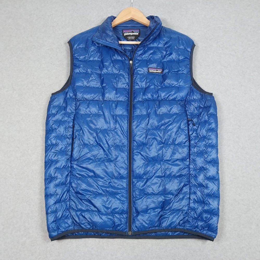 Patagonia Micro Puff Vest Mens Large Blue Insulated Primaloft Zip Quilted Hiking